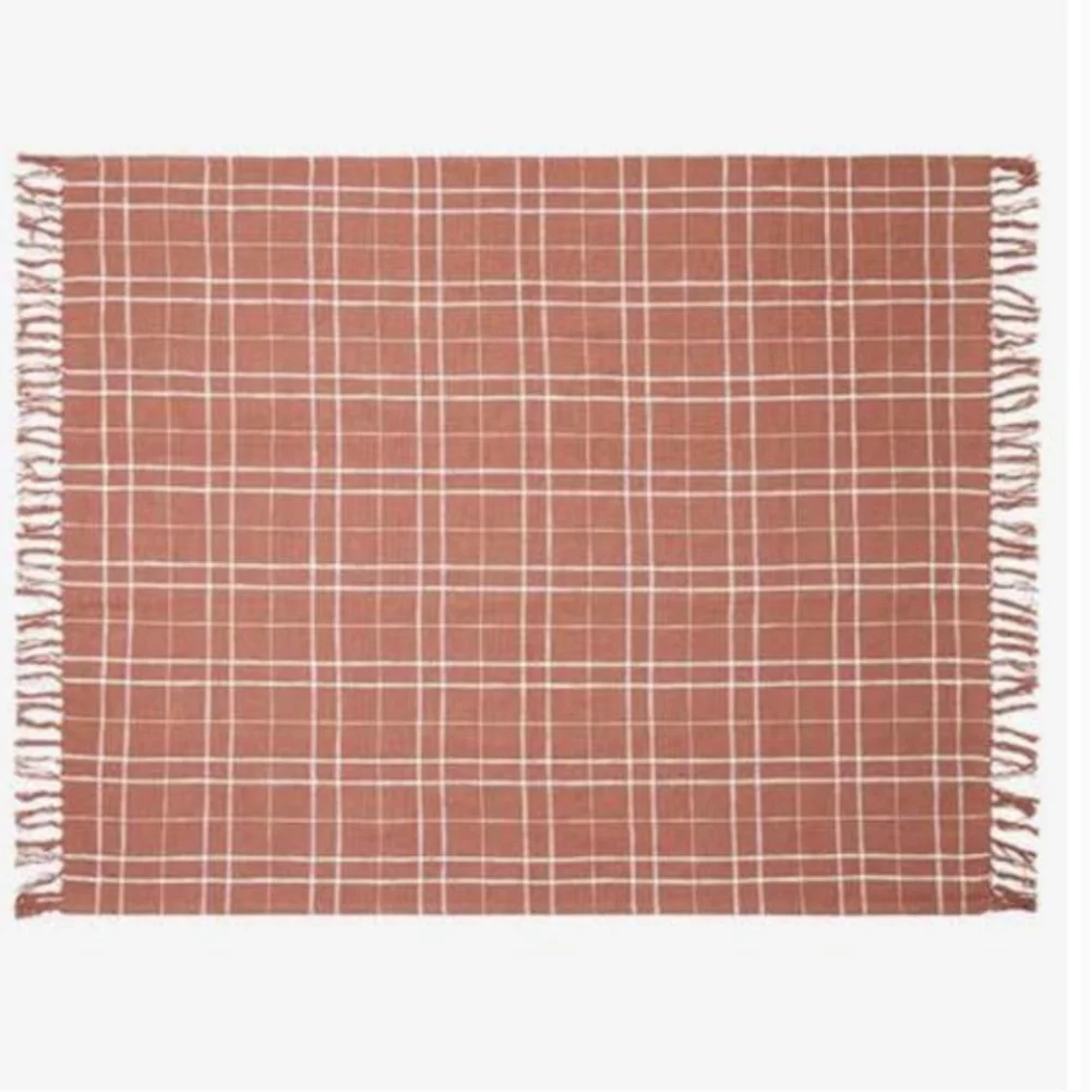NWT Little Korboose Woven Throw Blanket 100% Cotton in Color Rust